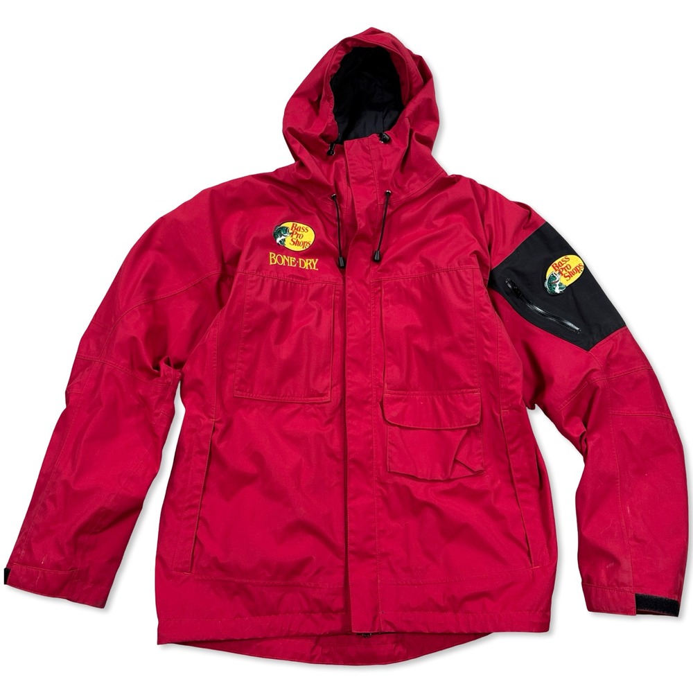 Bass Pro Shops Jacket Men's‎ LT Red Bone-Dry Rain Hooded Fishing Outdoors Active